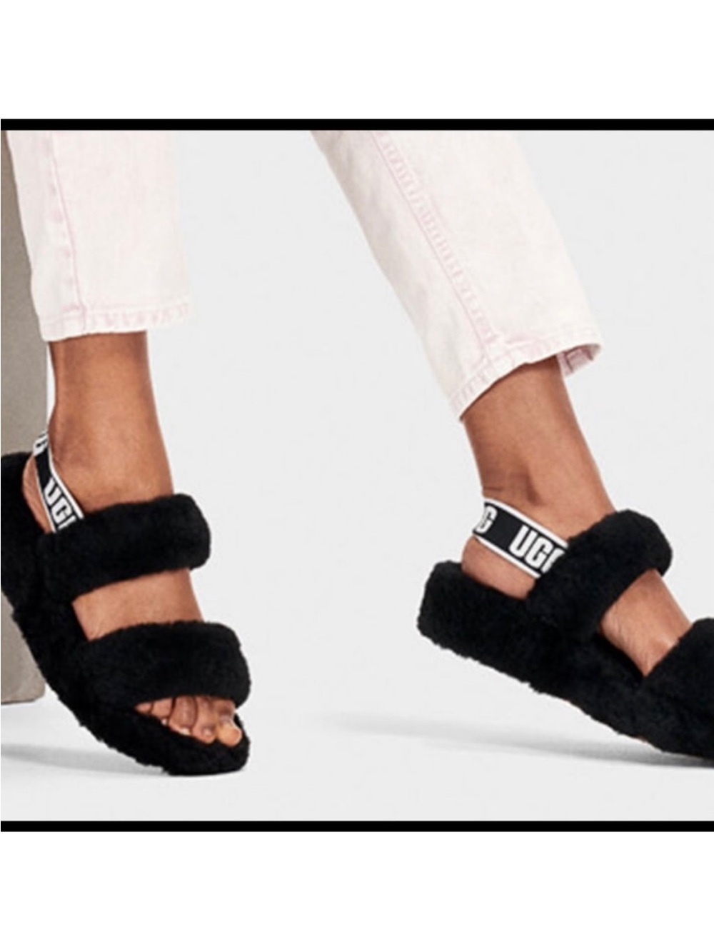 UGG Black Fuzz Two-Strap Slingback Slippers